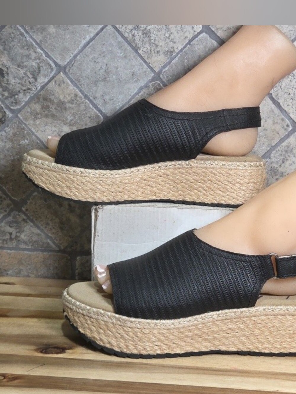 OTBT Marina Black Leather Platform Espadrille Slingback Sandals size 8 M